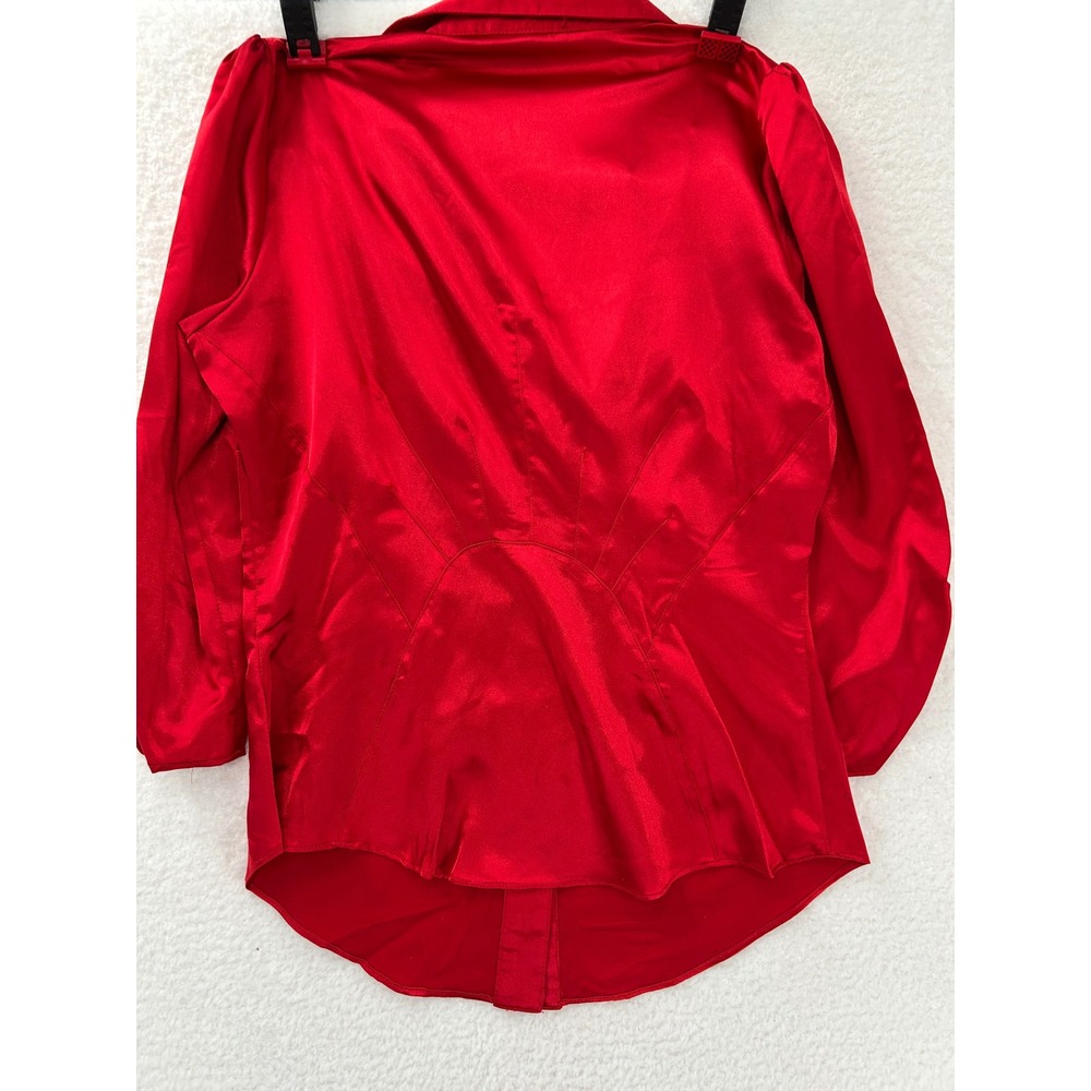NEW Vertigo Paris Garnet Red Satin Ruched Button Up Blouse VT30285 Womens Medium - Picture 12 of 12